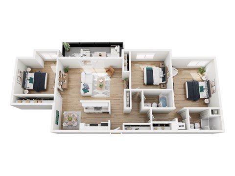 A top-down view of a house layout with labeled rooms.